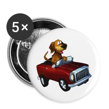 chien conduisant voiture drôle chien propriétaire tenue - Lot de 5 grands badges (56 mm) - blanc - Devant