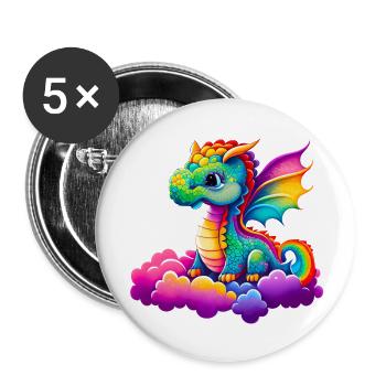 Süßer kleiner Drache - Buttons groß 56 mm (5er Pack) - Weiß - Vorne