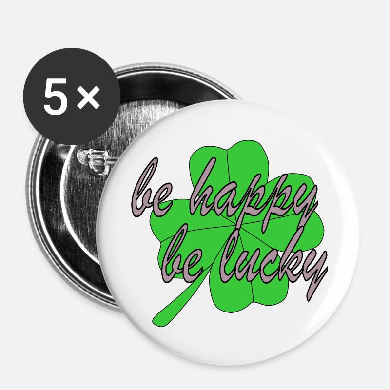 Four Leaf Clover Be Happy Be Lucky - Buttons large 2.2''/56 mm (5-pack) - white