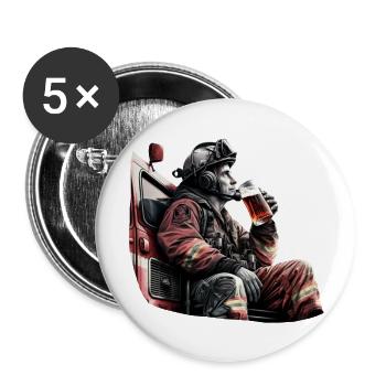 Firefighter enjoys his beer - Buttons large 2.2''/56 mm (5-pack) - white - Front
