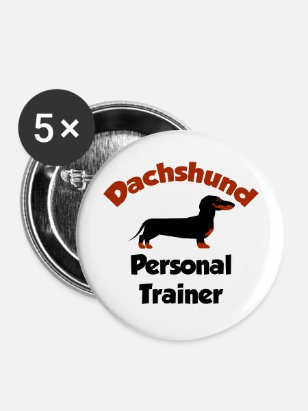 Dackel - Personal Trainer - Buttons groß 56 mm (5er Pack) - Weiß