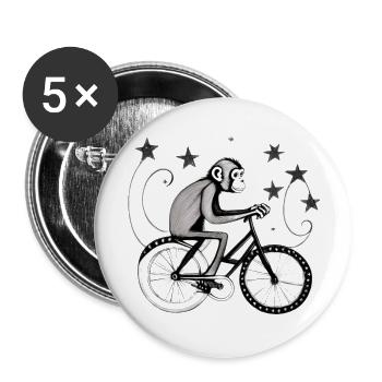 Affe auf dem Fahrrad - Buttons groß 56 mm (5er Pack) - Weiß - Vorne