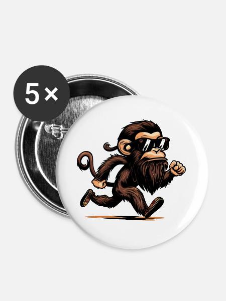 Laufender Affe - Buttons groß 56 mm (5er Pack) - Weiß