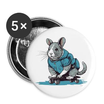 Thechinchilla on a skateboard with a hoodie - Buttons large 2.2''/56 mm (5-pack) - white - Front