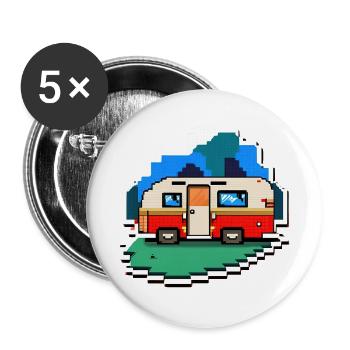 pixel vintage camper - Buttons groß 56 mm (5er Pack) - Weiß - Vorne