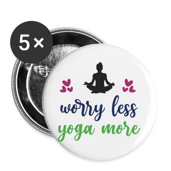 Worry Less Yoga More - Buttons large 2.2''/56 mm (5-pack) - white - Front