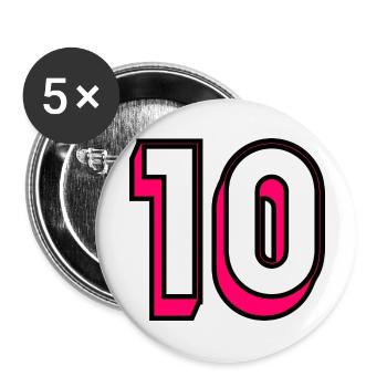 10. 10 JAHRE. 10-JÄHRIGES JUBILÄUM. GEBURTSTAG 10 JAHRE. - Buttons groß 56 mm (5er Pack) - Weiß - Vorne