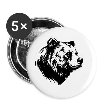 Bear Grizzly Animal - Buttons large 2.2''/56 mm (5-pack) - white - Front