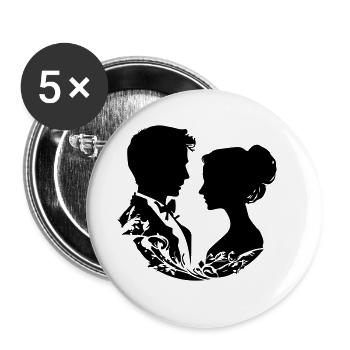 Ehepaar Hochzeit Silhouette - Buttons groß 56 mm (5er Pack) - Weiß - Vorne
