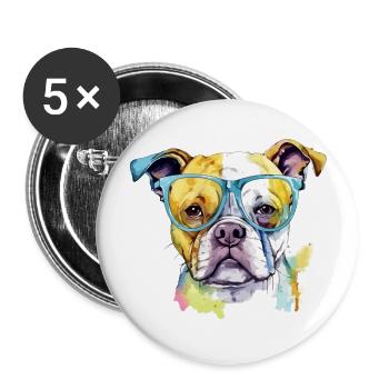 Jik der Hund mit Brille - Buttons groß 56 mm (5er Pack) - Weiß - Vorne