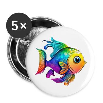 Fish Rainbow Drawing - Buttons large 2.2''/56 mm (5-pack) - white - Front