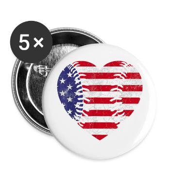 4 juillet Drapeau Américain Baseball Coeur USA - Lot de 5 grands badges (56 mm) - blanc - Devant