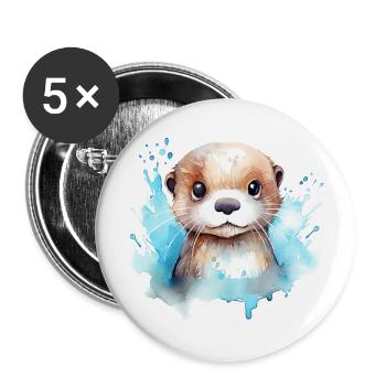 Dessin à l’aquarelle de loutre - Lot de 5 grands badges (56 mm) - blanc - Devant