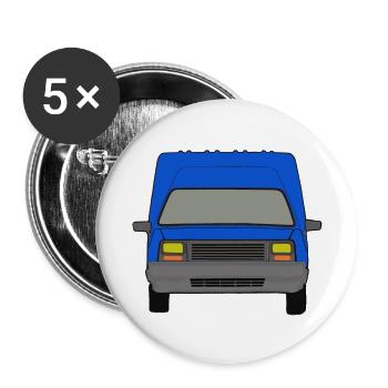 Blauer Französischer Kastenwagen Express - Buttons groß 56 mm (5er Pack) - Weiß - Vorne