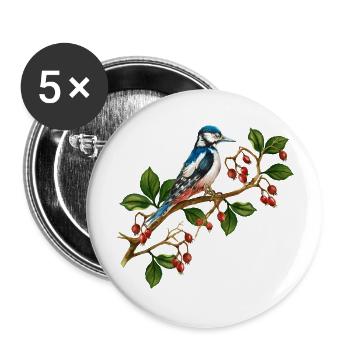 Bunter Vogel - Buttons groß 56 mm (5er Pack) - Weiß - Vorne