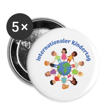 Internationaler Kindertag - Buttons groß 56 mm (5er Pack) - Weiß - Vorne