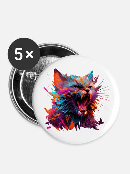 Angry Cat - Buttons groß 56 mm (5er Pack) - Weiß