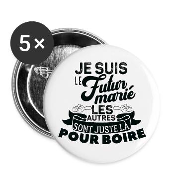 Je suis le futur marié set 1/3 Enterrement de vie - Lot de 5 grands badges (56 mm) - blanc - Devant