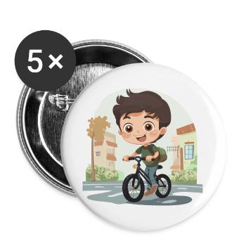 Junge auf einem Fahrrad - Drahtesel - Buttons groß 56 mm (5er Pack) - Weiß - Vorne
