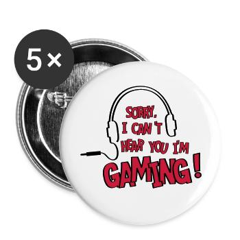 Je ne vous entends pas, je joue! en ligne. - Lot de 5 grands badges (56 mm) - blanc - Devant