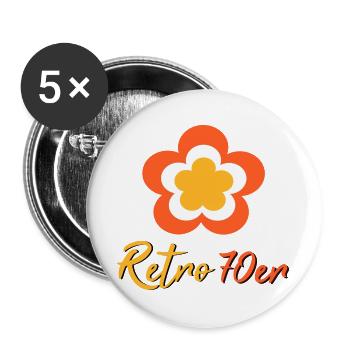 70er Jahre Blume Muster Retro - Buttons groß 56 mm (5er Pack) - Weiß - Vorne