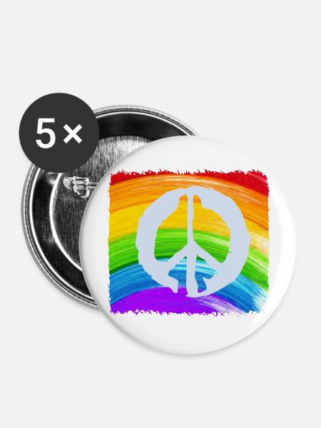 REGENBOGEN-FRIEDEN - Buttons groß 56 mm (5er Pack) - Weiß