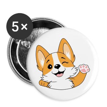 Corgi accueillant - Lot de 5 grands badges (56 mm) - blanc - Devant
