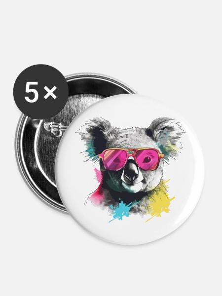 Foo der Koala - Buttons groß 56 mm (5er Pack) - Weiß
