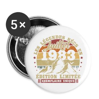 Vintage Juillet 1983 Rétro Cadeau D'anniversaire - Lot de 5 grands badges (56 mm) - blanc - Devant