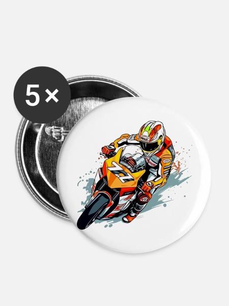 Rennmotorrad Nr. 77 - Buttons groß 56 mm (5er Pack) - Weiß