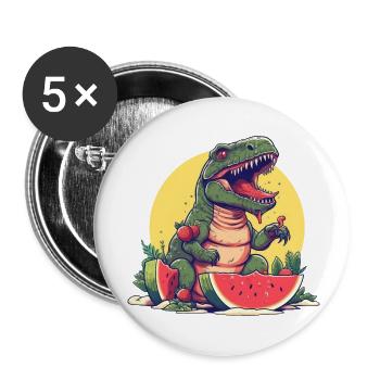 Dino T-Rex with melon and strawberry - Sunset Design - Buttons large 2.2''/56 mm (5-pack) - white - Front