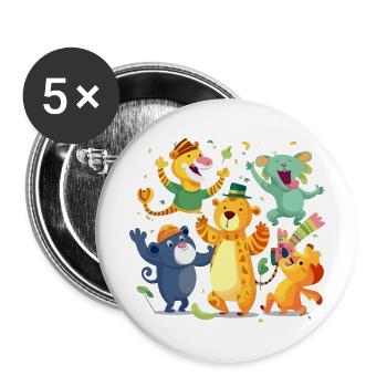 Animals at the party - Buttons large 2.2''/56 mm (5-pack) - white - Front