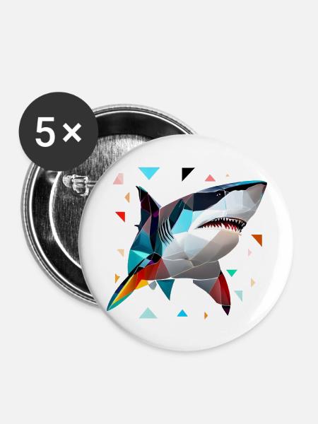 White Shark - Buttons groß 56 mm (5er Pack) - Weiß