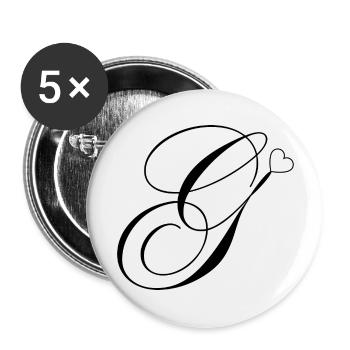 Lettre g calligraphie cœur - Lot de 5 grands badges (56 mm) - blanc - Devant