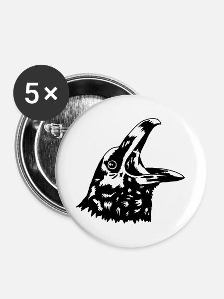 Krähe - Buttons groß 56 mm (5er Pack) - Weiß