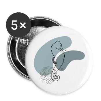 "Seepferdchen", Boho Line Art Design, Serie Ocean - Buttons groß 56 mm (5er Pack) - Weiß - Vorne