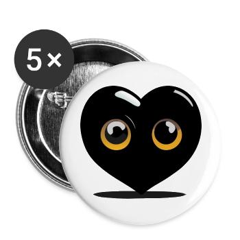 Schwarzes Cartoon-Herz - Buttons groß 56 mm (5er Pack) - Weiß - Vorne