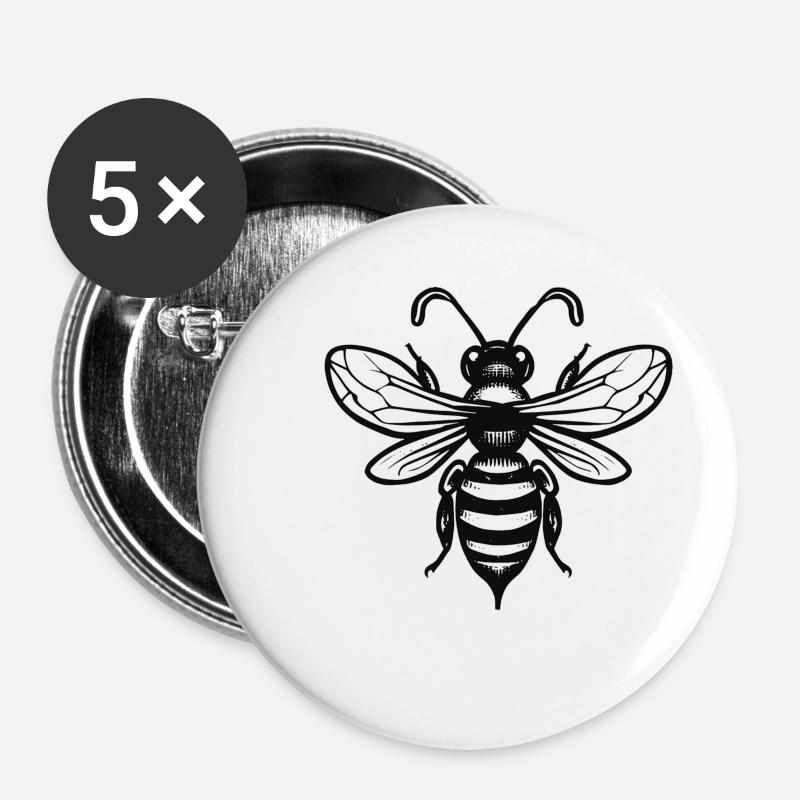 Bee black whitetattoo - Buttons large 2.2''/56 mm (5-pack) - white