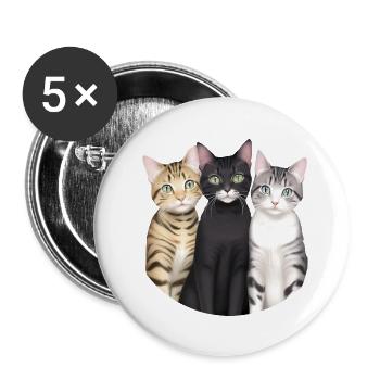 3 cute cats - Buttons large 2.2''/56 mm (5-pack) - white - Front