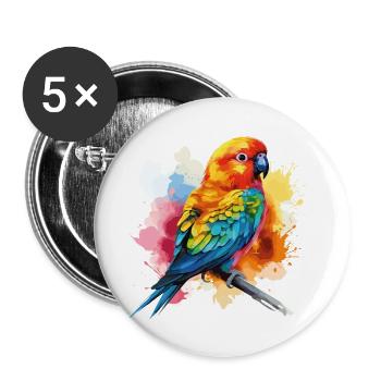 Perroquet coloré: Art exotique - Lot de 5 grands badges (56 mm) - blanc - Devant