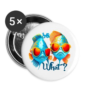 Poissons colorés avec des lunettes de soleil - Lot de 5 grands badges (56 mm) - blanc - Devant
