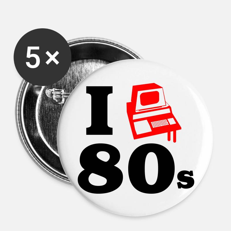 I love 80s | Retro computer - Buttons large 2.2''/56 mm (5-pack) - white