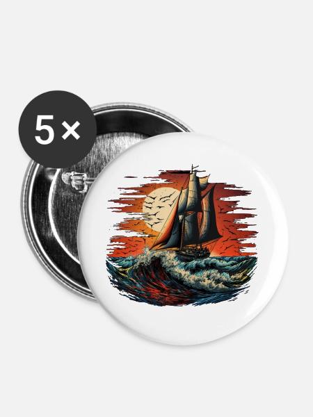 Segelschiff bei voller Fahrt - Buttons groß 56 mm (5er Pack) - Weiß