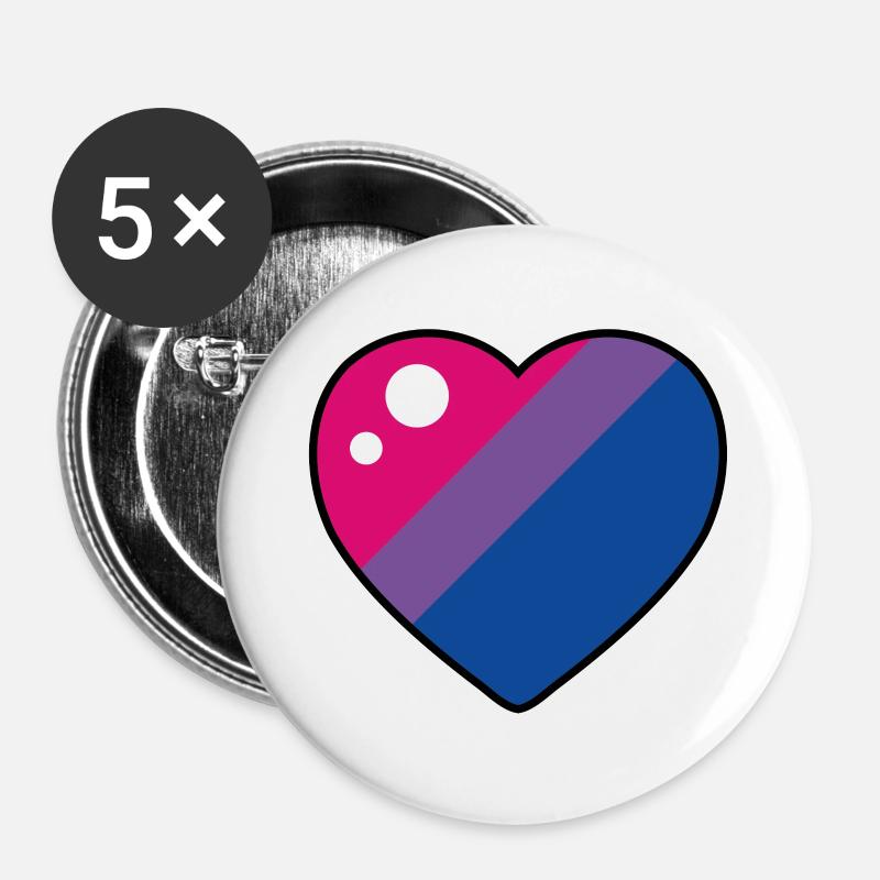 Herz (Bisexuelle Flagge) - Buttons groß 56 mm (5er Pack) - Weiß