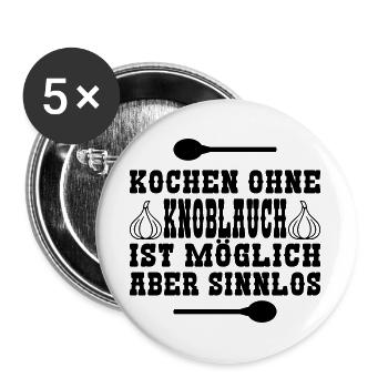Kochen ohne Knoblauch - Buttons groß 56 mm (5er Pack) - Weiß - Vorne