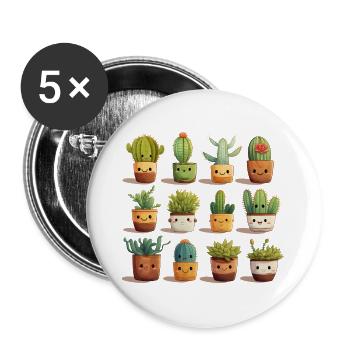 Kakteen Freunde Kollektion - Buttons groß 56 mm (5er Pack) - Weiß - Vorne