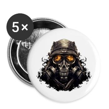 Gasmaske Soldat - Buttons groß 56 mm (5er Pack) - Weiß - Vorne