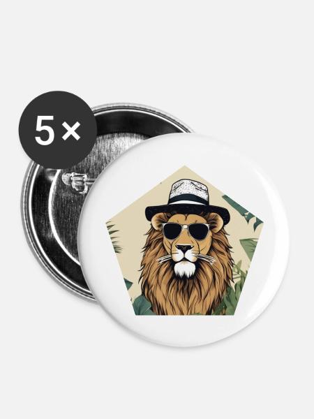 Mister Lion - Buttons groß 56 mm (5er Pack) - Weiß