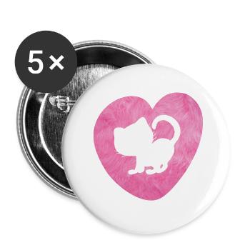 Herz Katze Fell Cat flauschig Silhouette Love Fan - Buttons groß 56 mm (5er Pack) - Weiß - Vorne