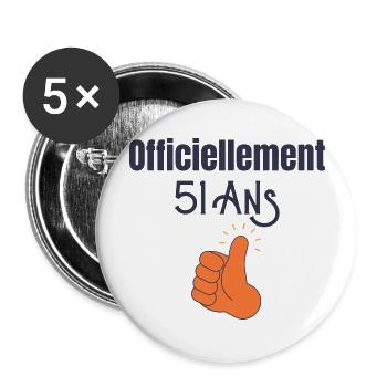 Officiellement 51 Ans - Lot de 5 grands badges (56 mm) - blanc - Devant